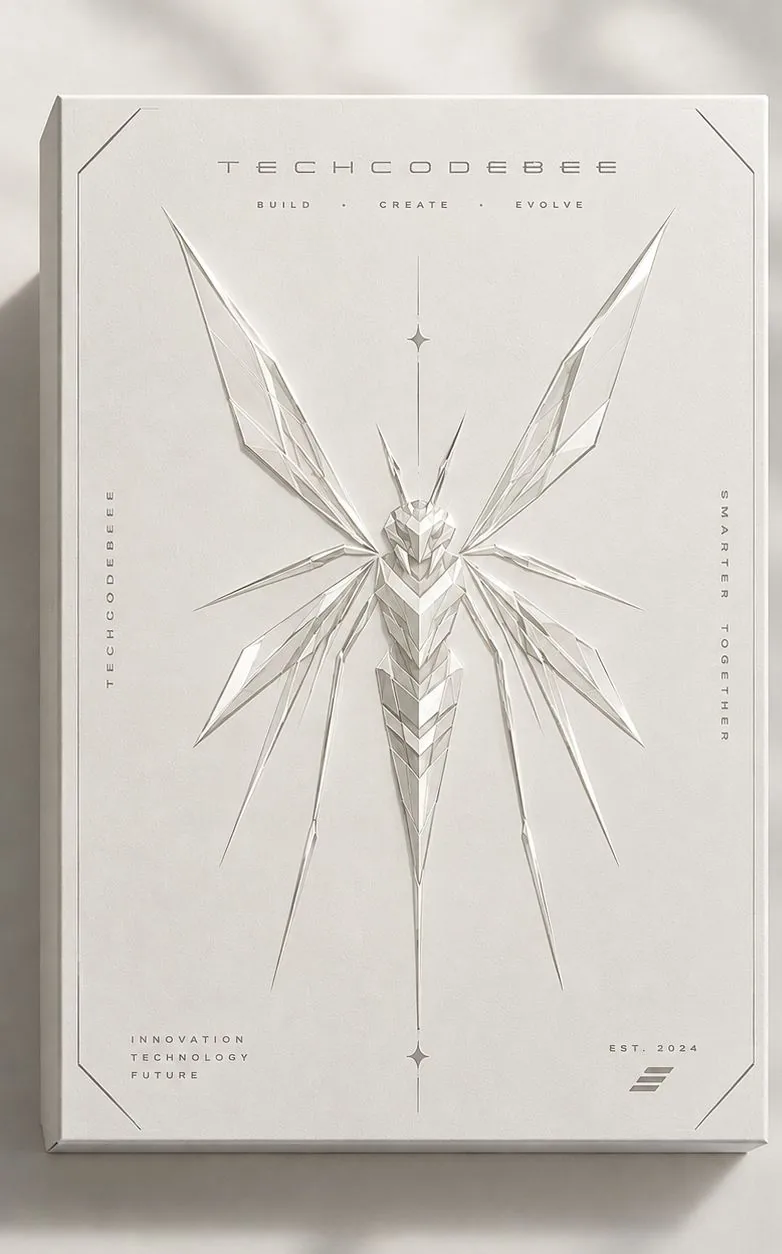 TechCodeBee white box with an embossed geometric bee